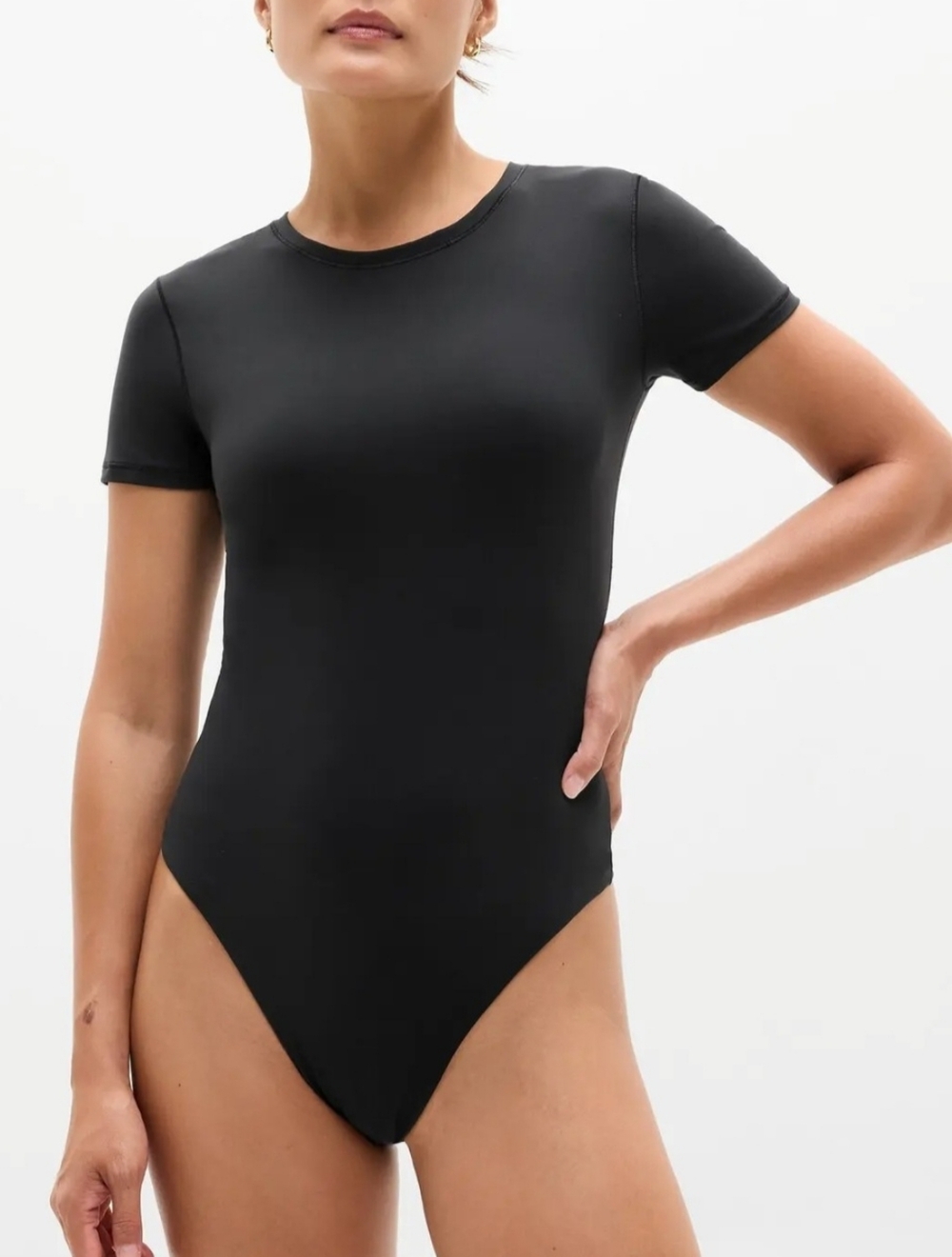 Athleta Women's Short Sleeve Body Move Crew Neck Bodysuit Black Size Small New